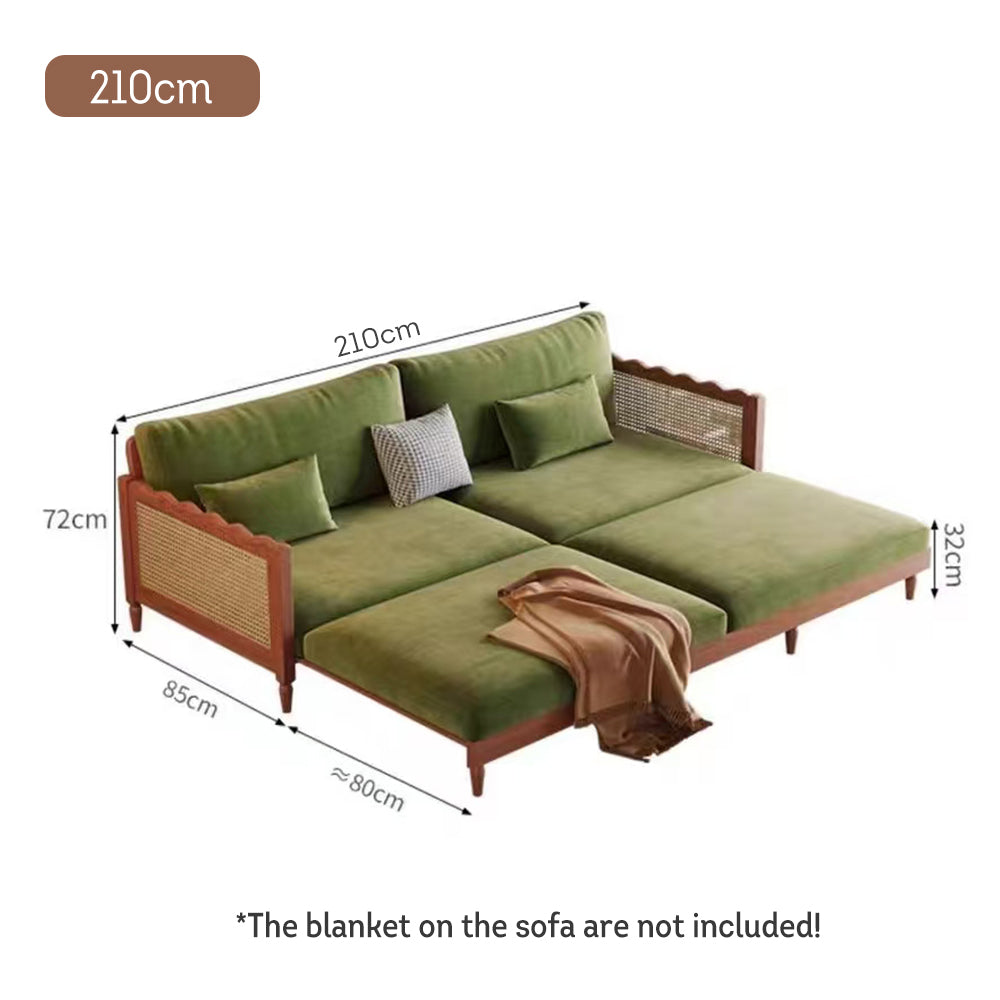 LIVARA 180cm/210cm/240cm/280cm Length Baby Velvet Fabric Sofa Bed Solid Wood Frame