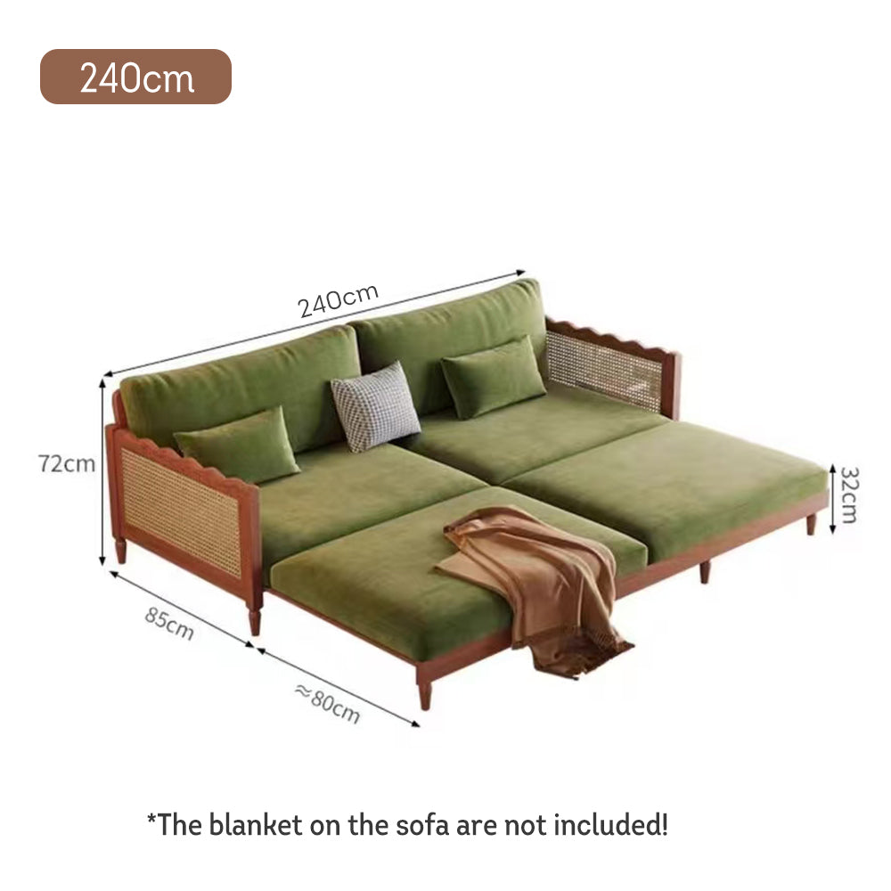 LIVARA 180cm/210cm/240cm/280cm Length Baby Velvet Fabric Sofa Bed Solid Wood Frame