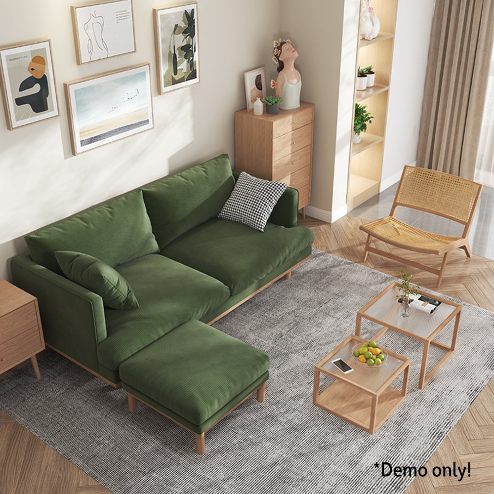 LIVARA HXSF01 Corduroy Fabric Sofa/Footstool Solid Wood Frame