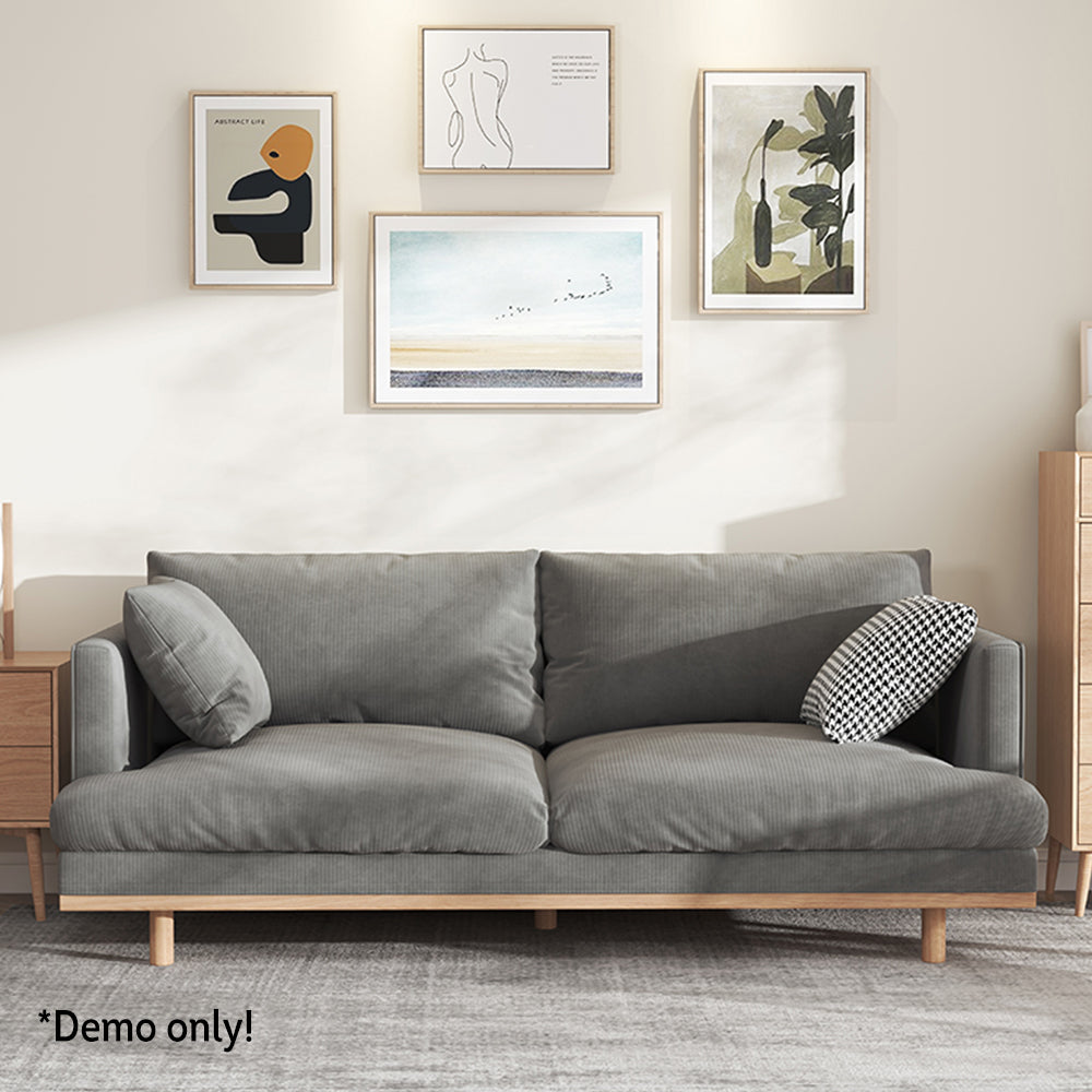 LIVARA HXSF01 Corduroy Fabric Sofa/Footstool Solid Wood Frame