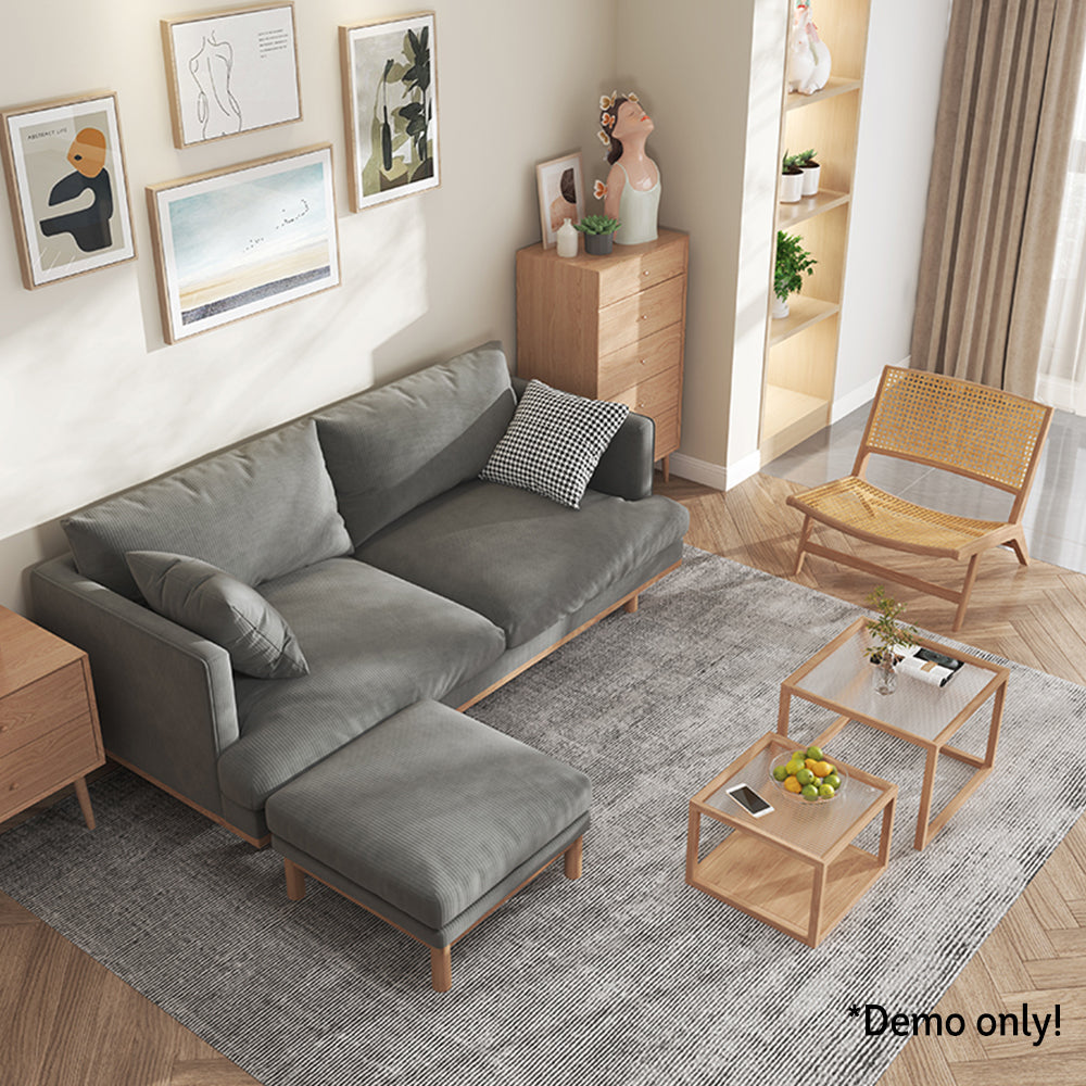 LIVARA HXSF01 Corduroy Fabric Sofa/Footstool Solid Wood Frame