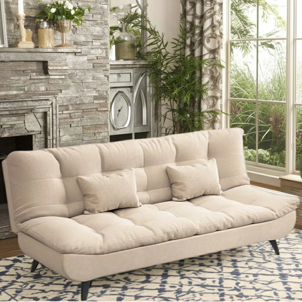 LIVARA 120/150/180/190cm Length Cotton-linen Fabric Sofa Bed - Beige