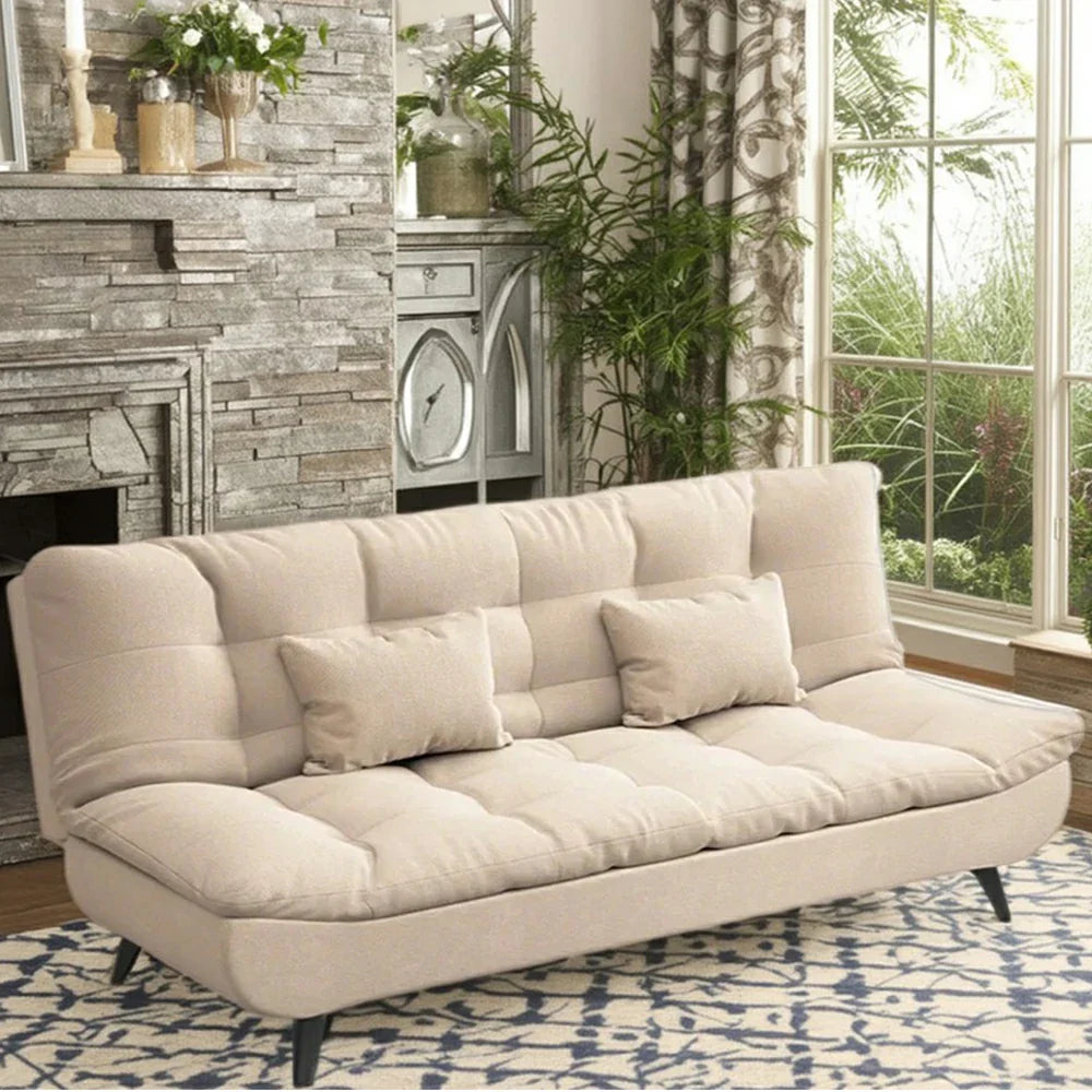 LIVARA 120/150/180/190cm Length Cotton-linen Fabric Sofa Bed - Beige