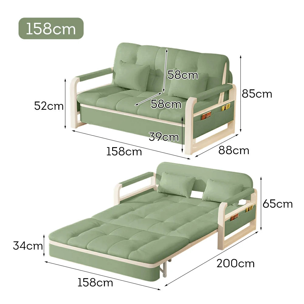 LIVARA 82/108/128/158cm Length Heavy-duty Steel Frame Sofa Bed with Built-in Storage  - Green