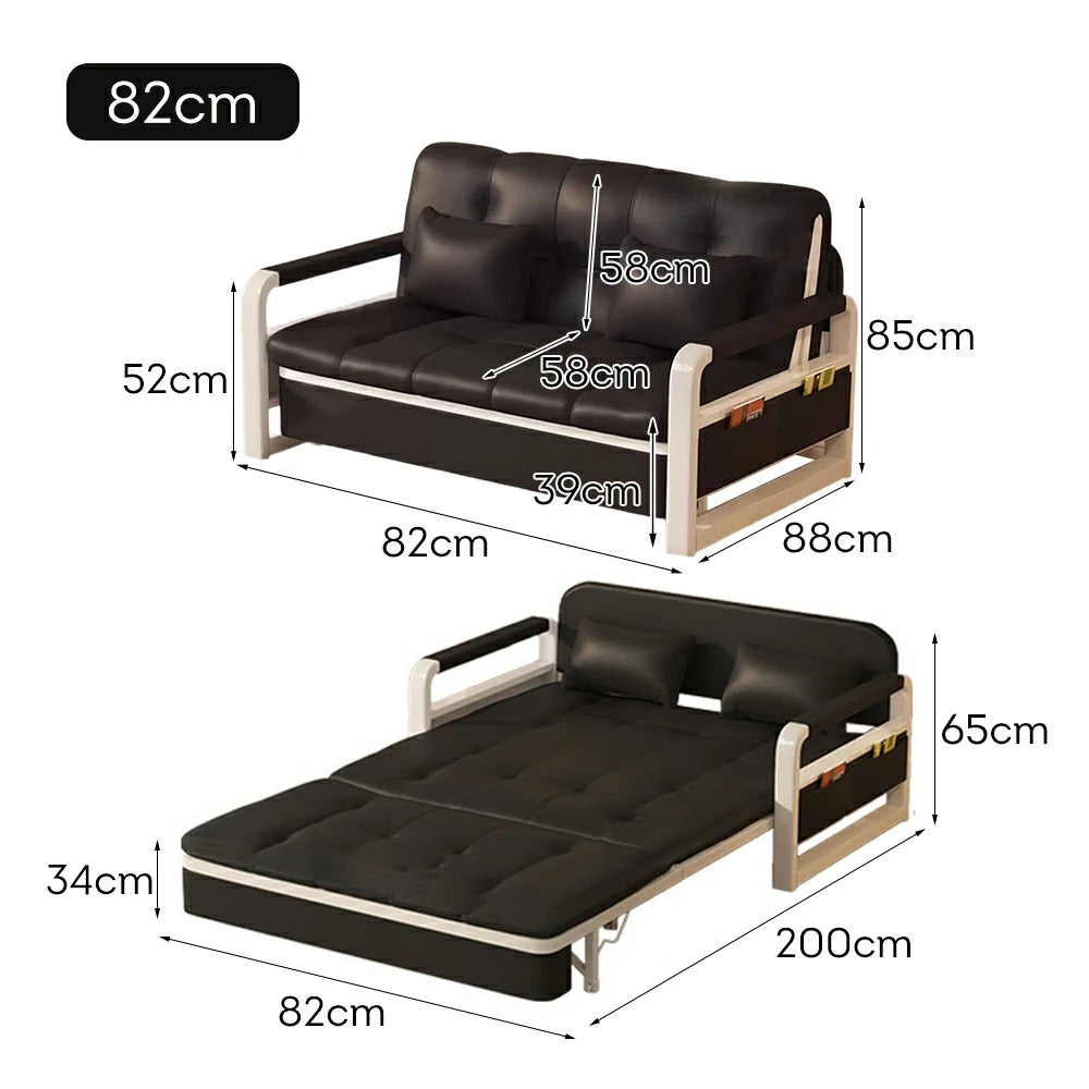 LIVARA 82/108/128/158cm Length Heavy-duty Steel Frame Sofa Bed with Built-in Storage  - Black