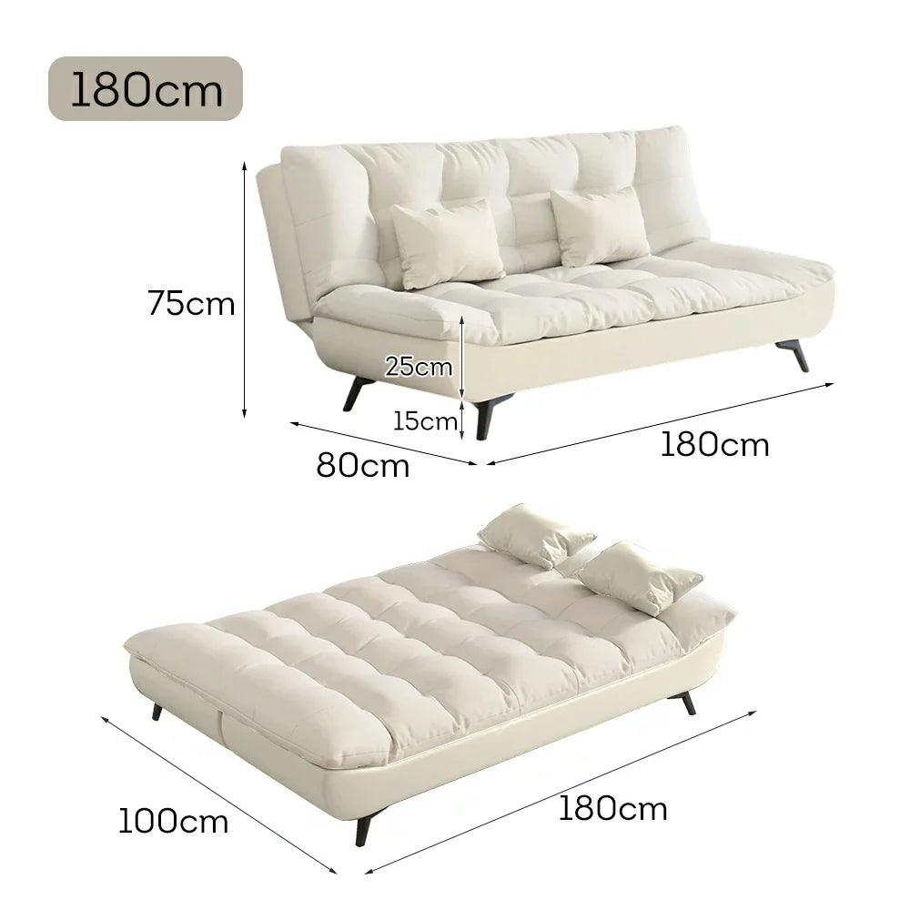 LIVARA 120/150/180/190cm Length Convertible Cat Claw Fabric Sofa Bed - Beige&White