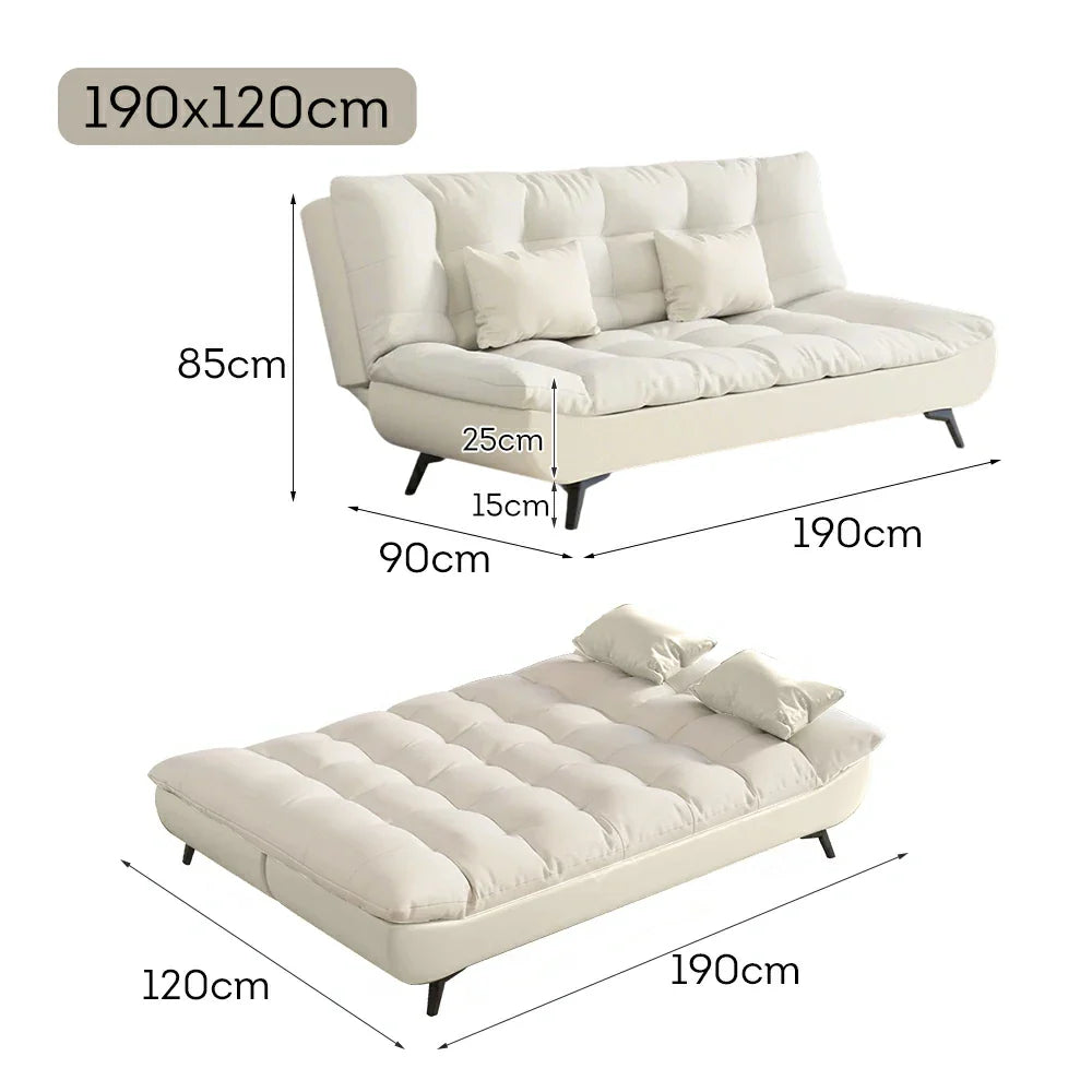LIVARA 120/150/180/190cm Length Convertible Cat Claw Fabric Sofa Bed - Beige&White