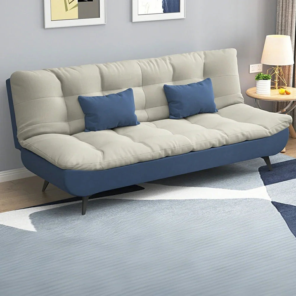 LIVARA 120/150/180/190cm Length Cotton-linen Fabric Sofa Bed - Blue&Grey