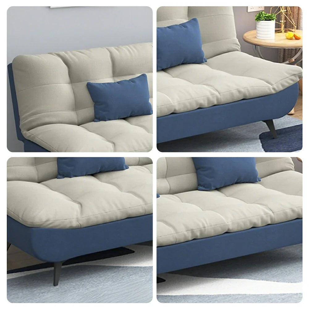 LIVARA 120/150/180/190cm Length Cotton-linen Fabric Sofa Bed - Blue&Grey