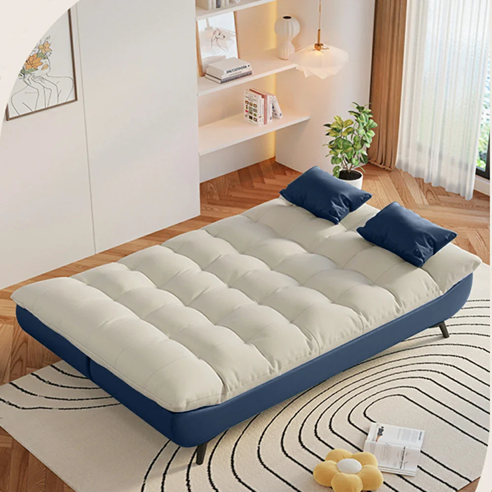 LIVARA 120/150/180/190cm Length Cotton-linen Fabric Sofa Bed - Blue&Grey