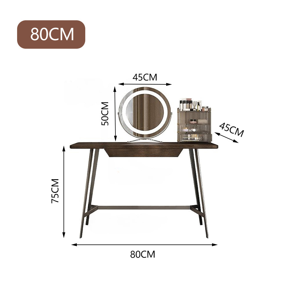 LUXORA DR1058 80-120cm Carbon Steel Solid Wood Countertop Dressing Table With LED Mirror