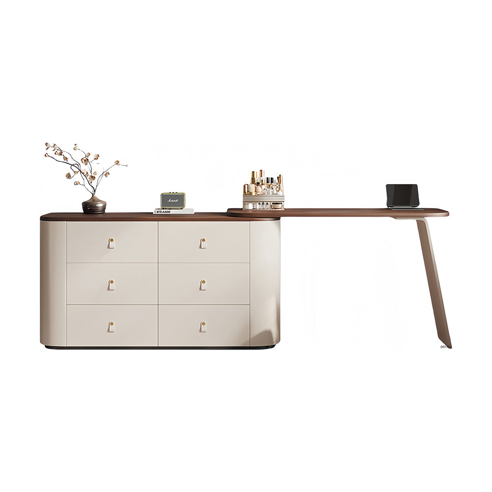 LUXORA DR1102 120cm Expandable Saddle Leather Solid Wood Tabletop Dressing Table