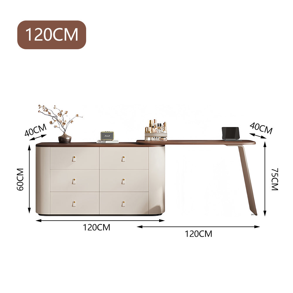 LUXORA DR1102 120cm Expandable Saddle Leather Solid Wood Tabletop Dressing Table