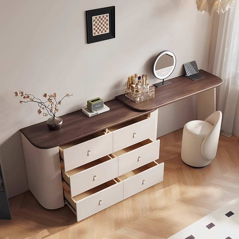 LUXORA DR1102 120cm Expandable Saddle Leather Solid Wood Tabletop Dressing Table