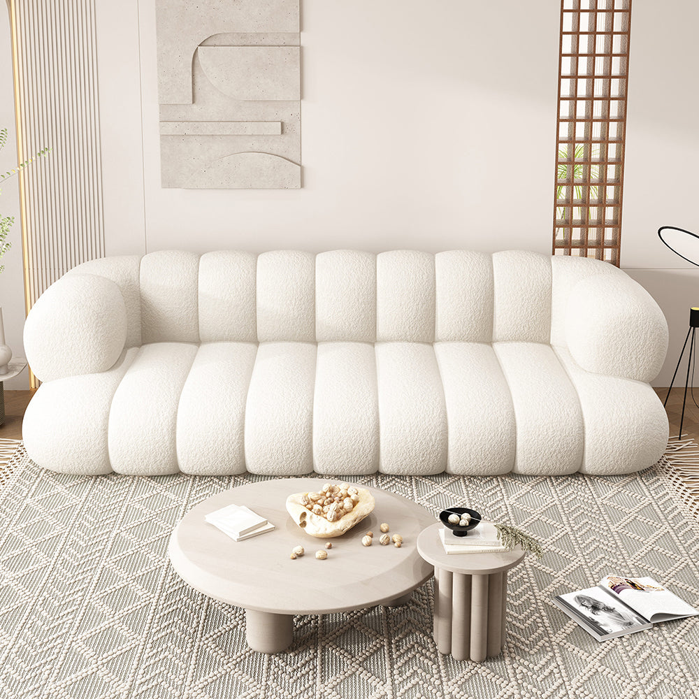 LUXORA S1008 195/245cm Length Lamb Fleece Fabric Sofa Solid Wood Frame