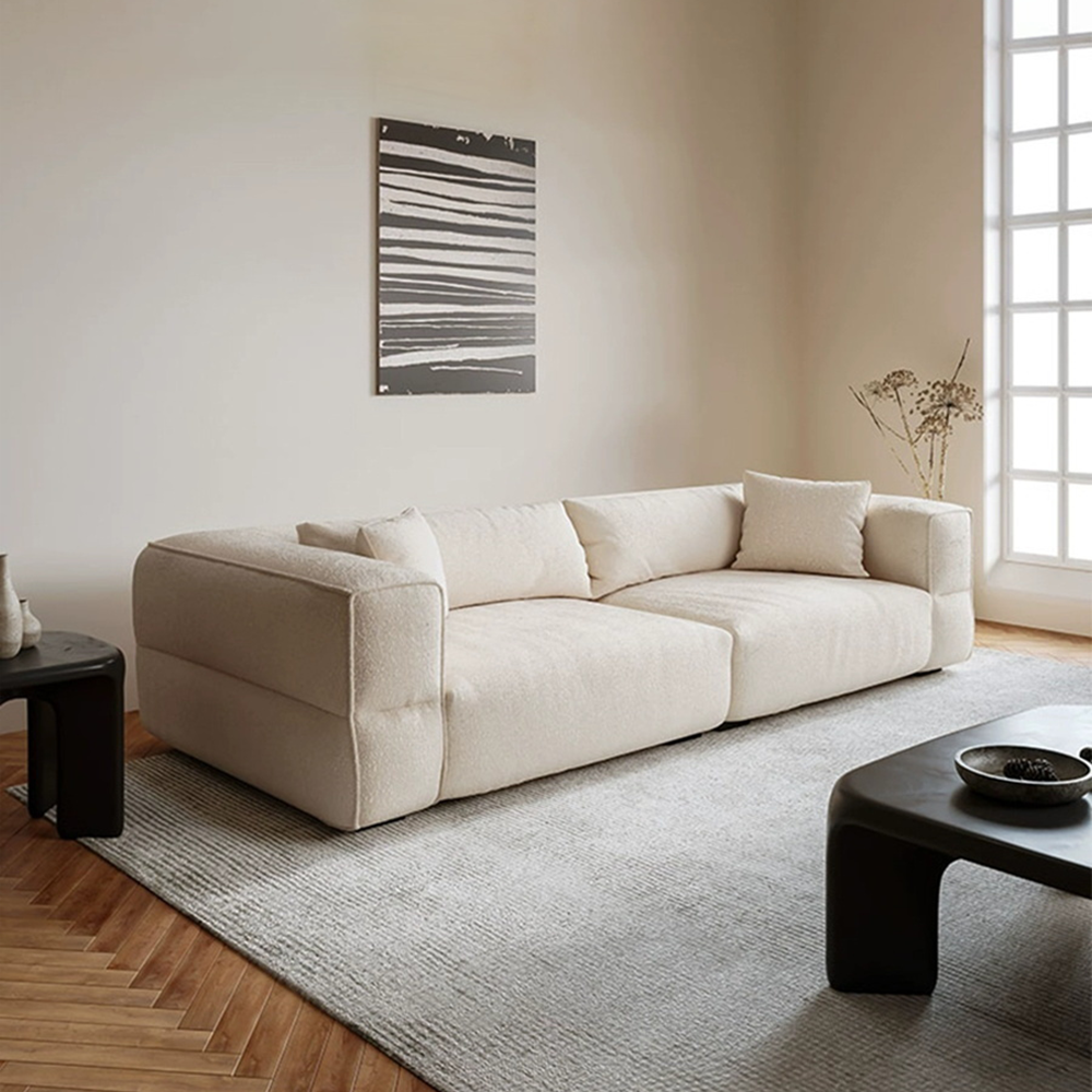 LUXORA S1046 210cm Length Teddy Fleece Fabric Sofa Solid Wood Frame