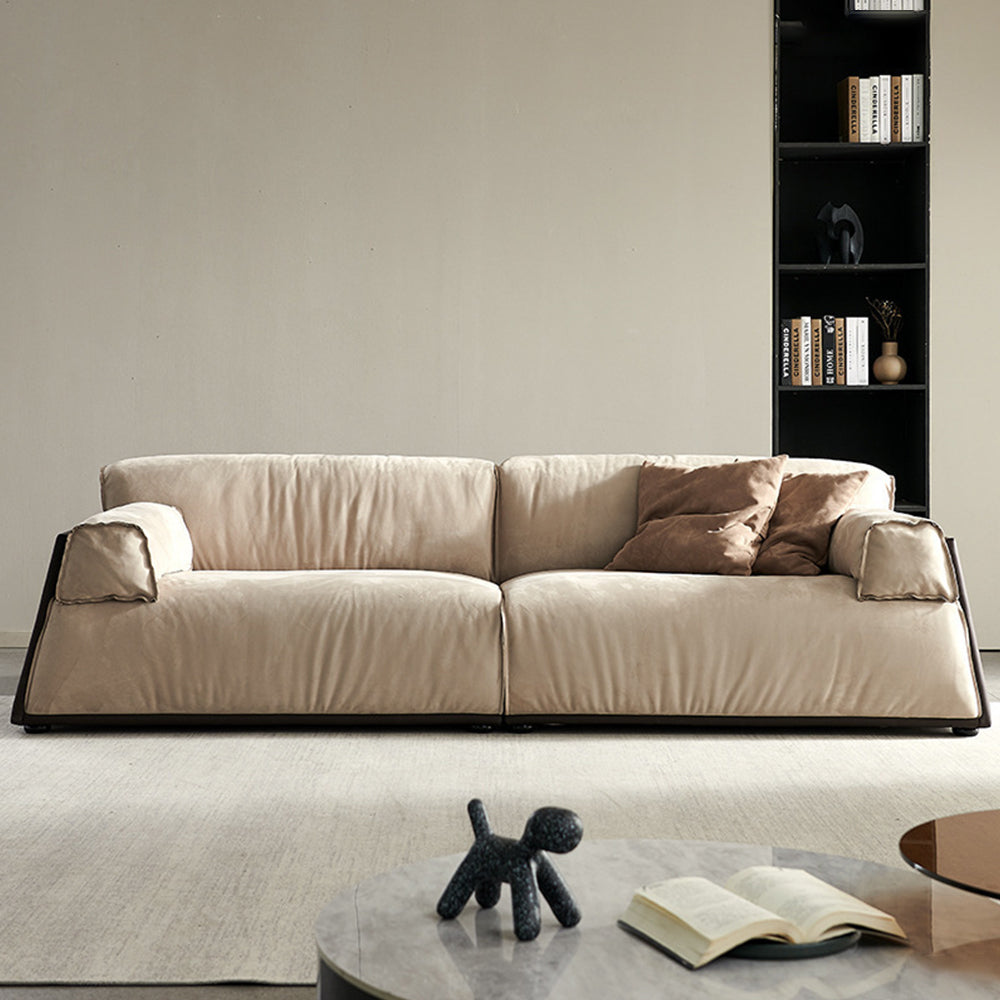 LUXORA S1154 220cm Length Microfiber Leather Fabric Sofa Solid Wood Frame