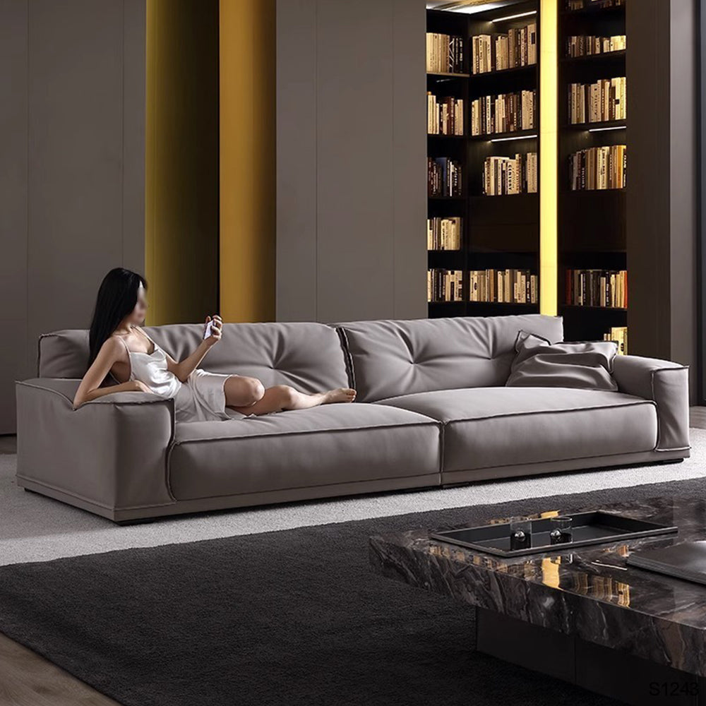 LUXORA S1243 220cm Length Microfiber Leather Fabric Sofa Solid Wood Frame