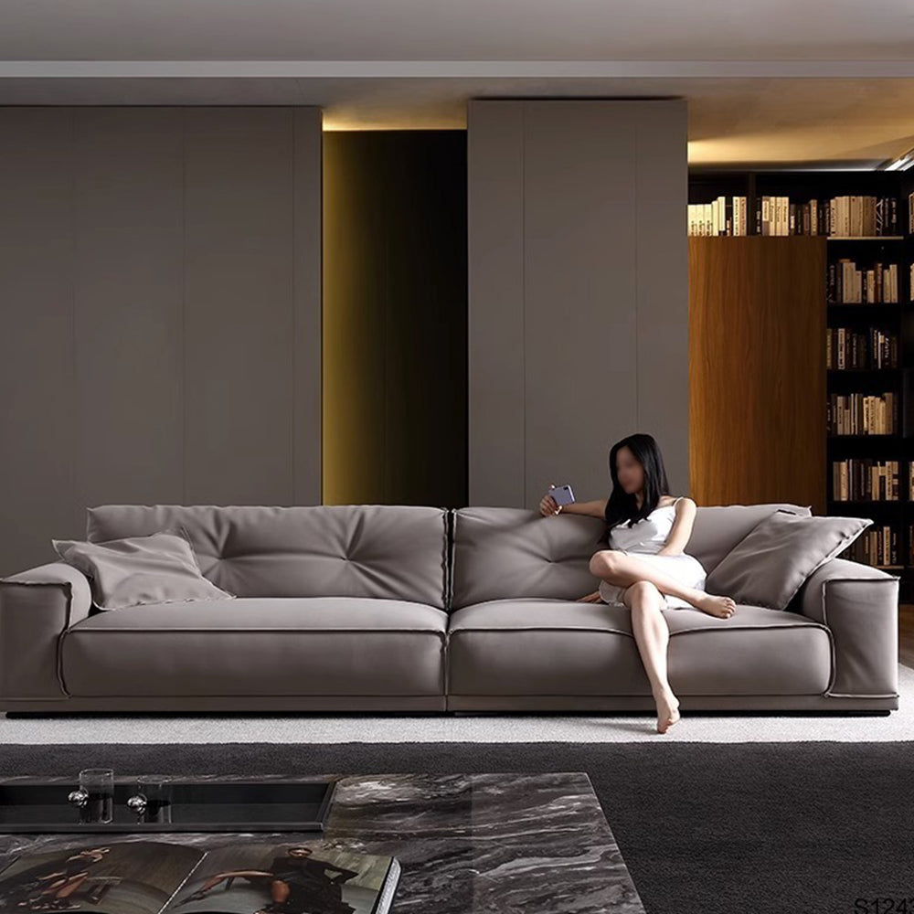 LUXORA S1243 220cm Length Microfiber Leather Fabric Sofa Solid Wood Frame