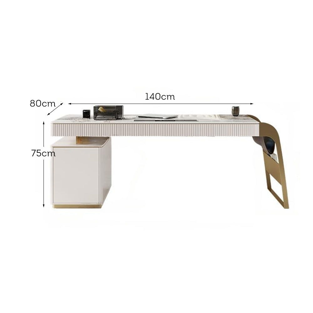 LUXORA WD1020 140cm Length Office Desk With Storage Cabinet Sintered Stone Tabletop