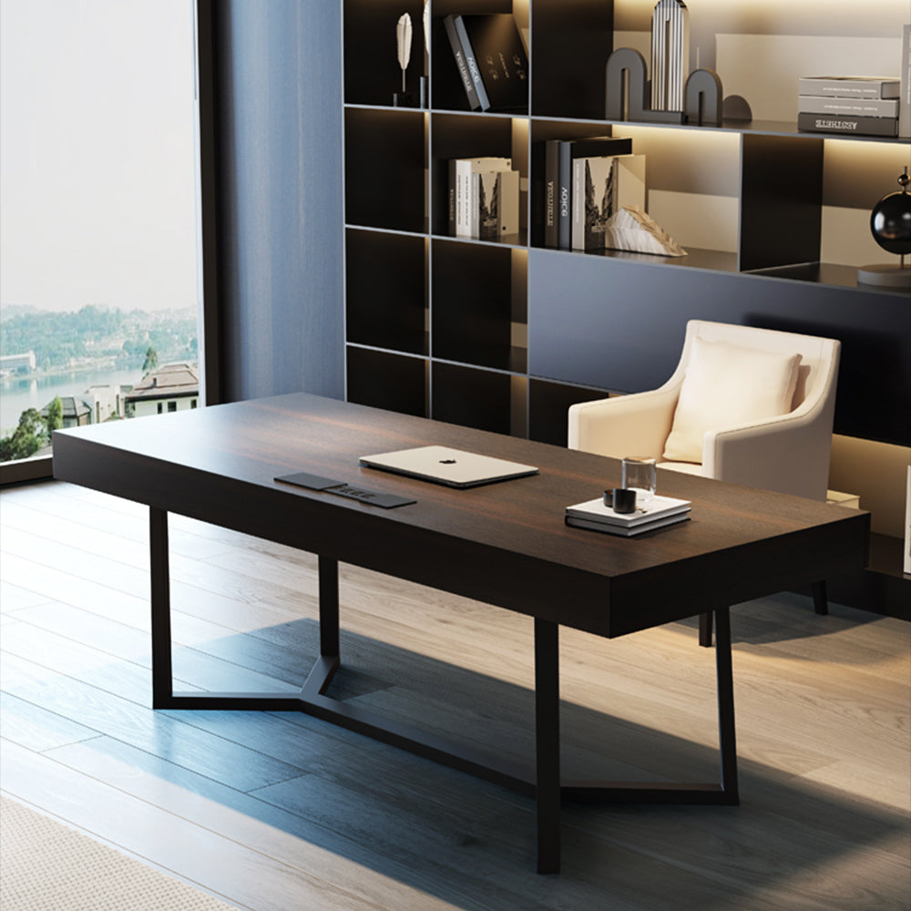 LUXORA WD1050 140/160/180/200cm Light Luxury Style Smoked-Colored Solid Wood Desk