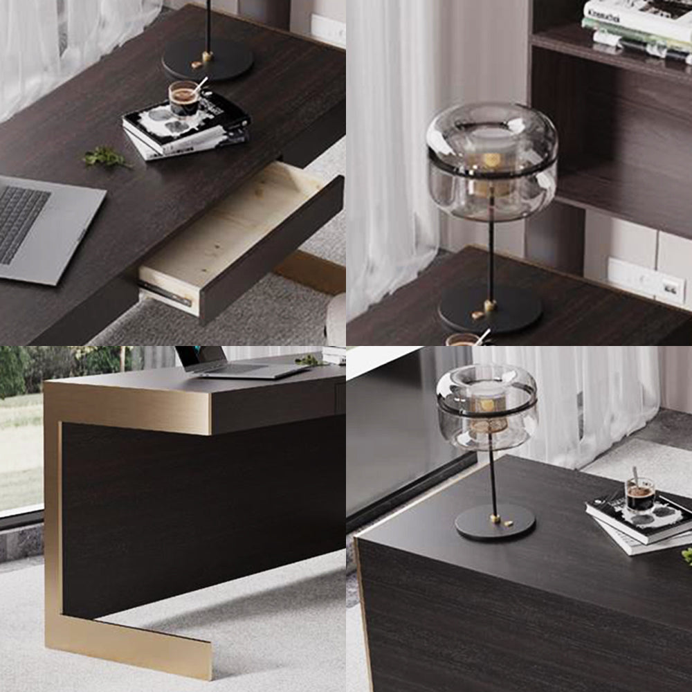 LUXORA WD1057 140/160cm Light Luxury Style Smoked-Colored Solid Wood Desk