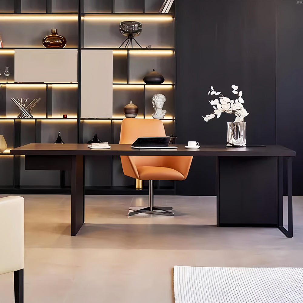 LUXORA WD1060 140/160/180/200cm Light Luxury Style Smoked-Colored Solid Wood Desk