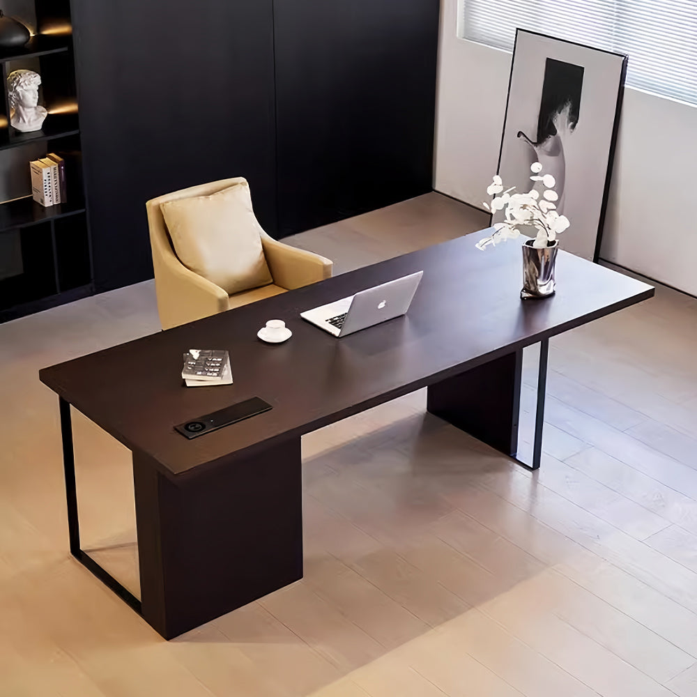LUXORA WD1060 140/160/180/200cm Light Luxury Style Smoked-Colored Solid Wood Desk