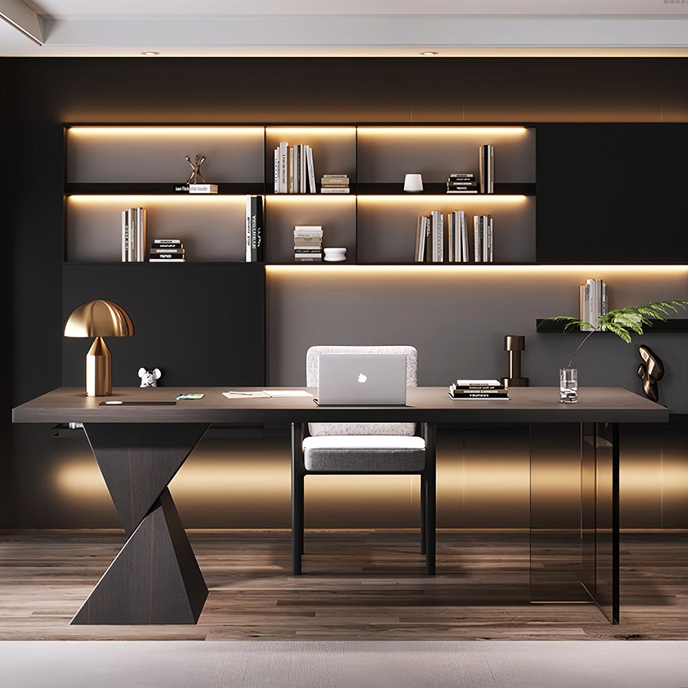 LUXORA WD1061 140/160/180/200cm Light Luxury Style Smoked-Colored Solid Wood Desk