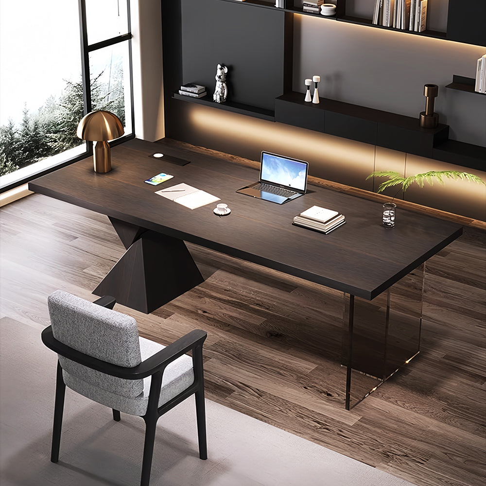 LUXORA WD1061 140/160/180/200cm Light Luxury Style Smoked-Colored Solid Wood Desk