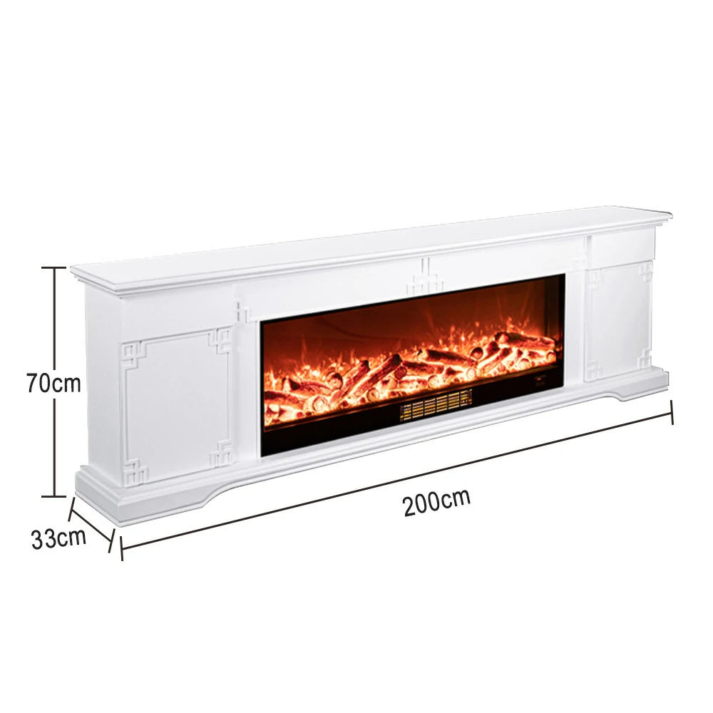 LIVARA 650S Electric Fireplace TV Cabinet - Solid Wood Frame with 3D Flame Effect, Dual Core Options 12W/750–1500W, Remote Control, Durable & Stylish Design - White