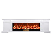 LIVARA 650S Electric Fireplace TV Cabinet - Solid Wood Frame with 3D Flame Effect, Dual Core Options 12W/750–1500W, Remote Control, Durable & Stylish Design - White
