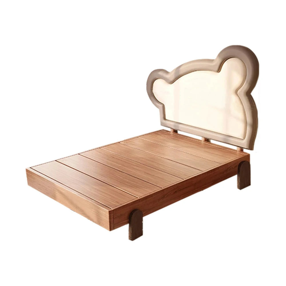 LUXORA 135/150cm Solid Wood Children's Bed Frame with Teddy Bear Bedhead Soft Backrest