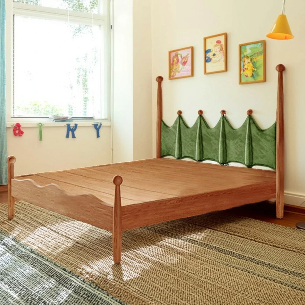 LUXORA 120/135/150/180cm Solid Wood Green Grass Children'S Bed