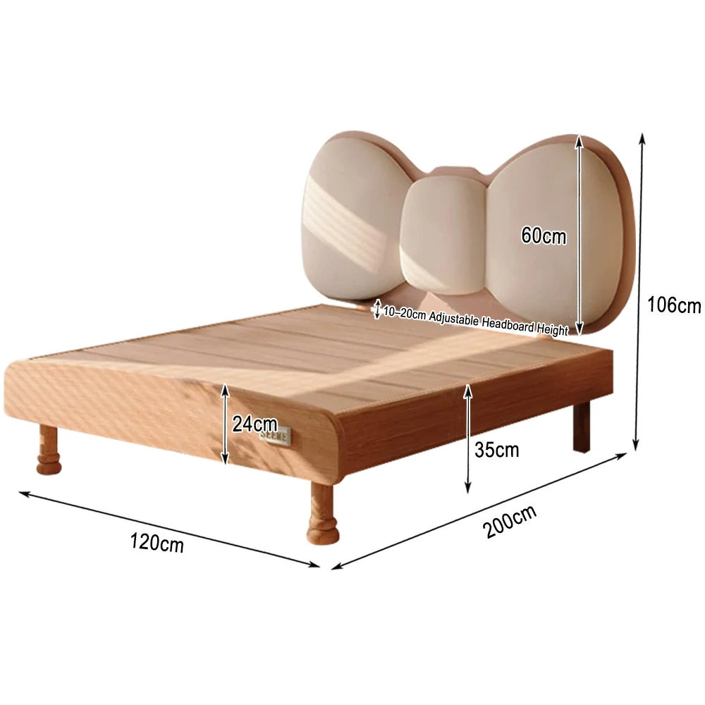 LUXORA 120/135cm Solid Wood Children's Bed Frame with Bow Headboard and Soft Backrest