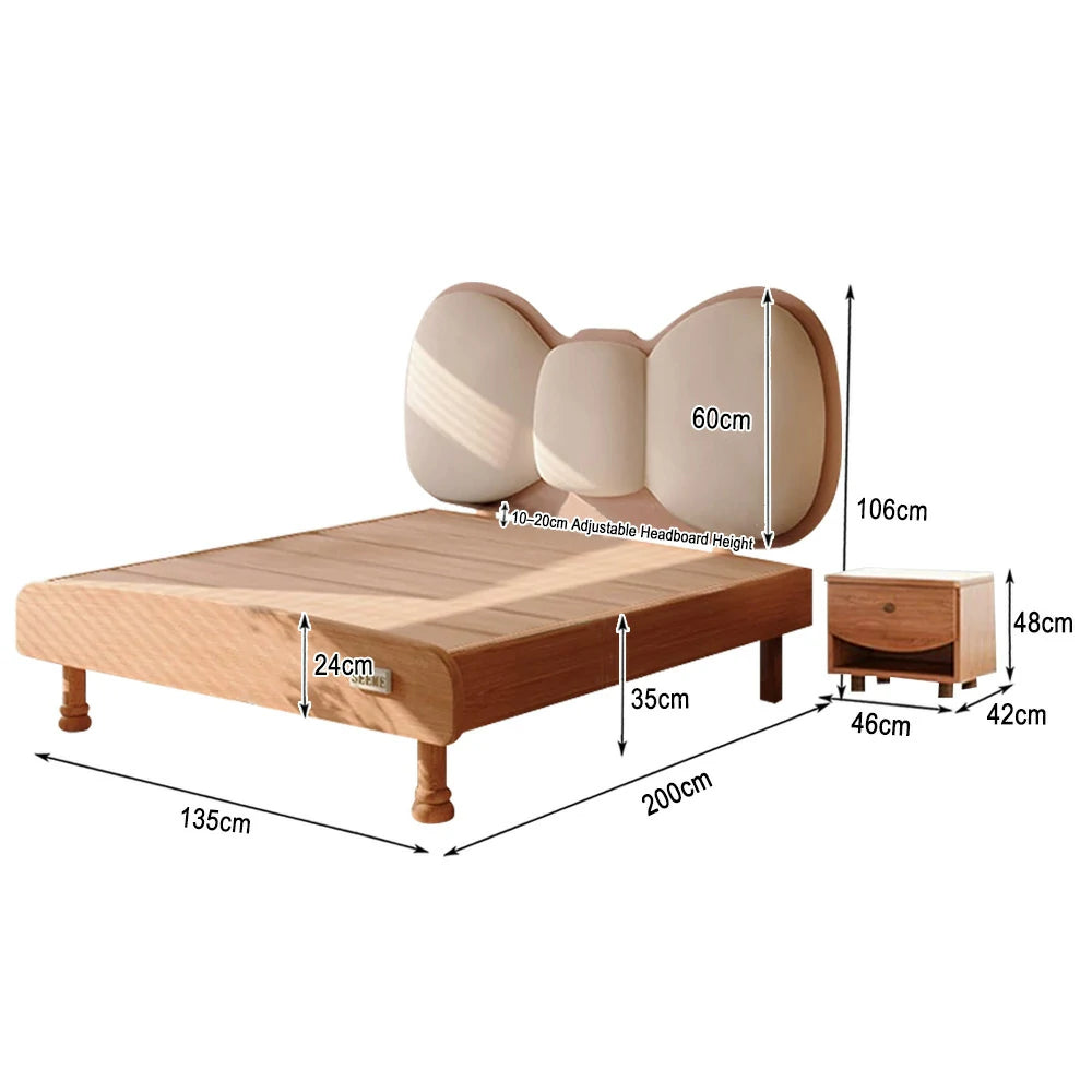 LUXORA 120/135cm Solid Wood Children's Bed Frame with Bow Headboard and Soft Backrest