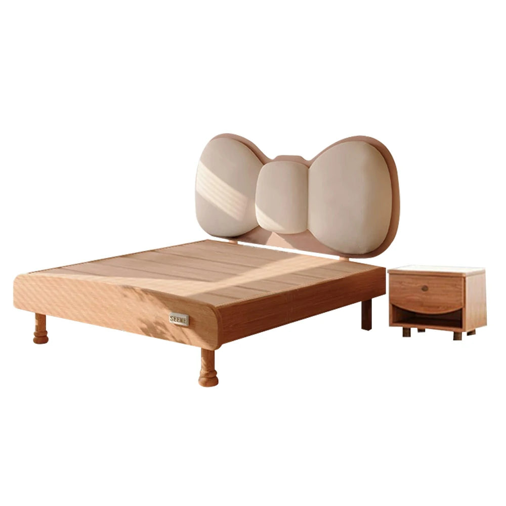 LUXORA 120/135cm Solid Wood Children's Bed Frame with Bow Headboard and Soft Backrest
