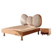 LUXORA 120/135cm Solid Wood Children's Bed Frame with Bow Headboard and Soft Backrest