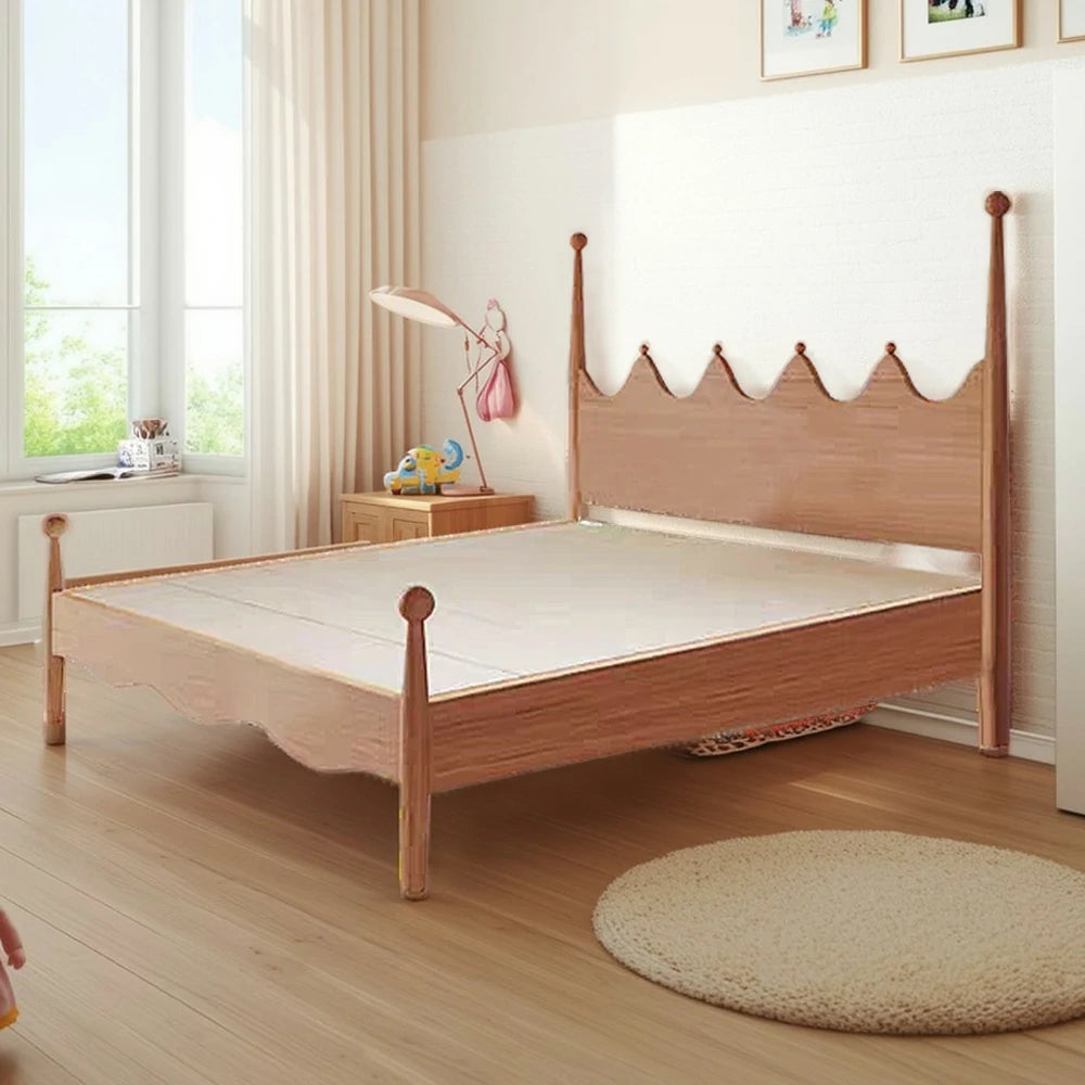 LUXORA 120/135/150/180cm Solid Wood Children's Bed with Crown Shaped Headboard