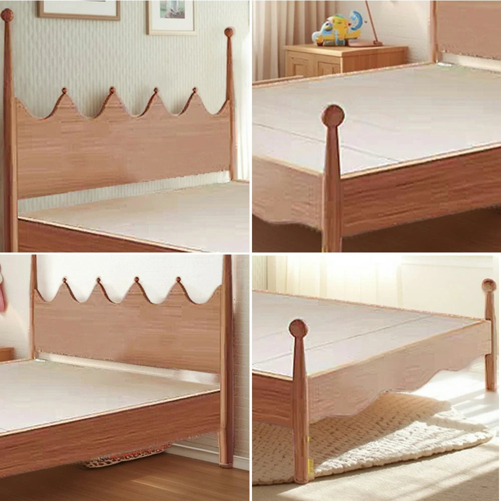 LUXORA 120/135/150/180cm Solid Wood Children's Bed with Crown Shaped Headboard