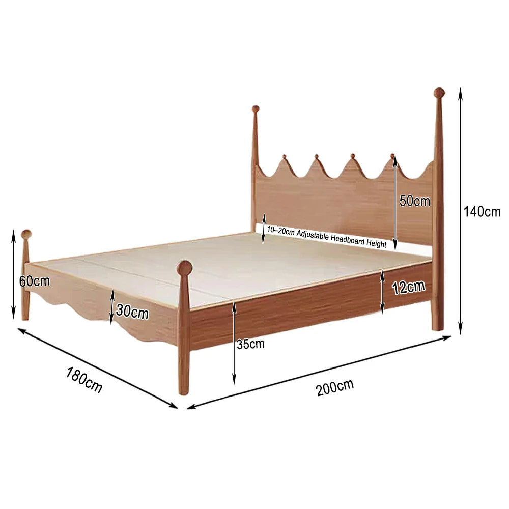 LUXORA 120/135/150/180cm Solid Wood Children's Bed with Crown Shaped Headboard