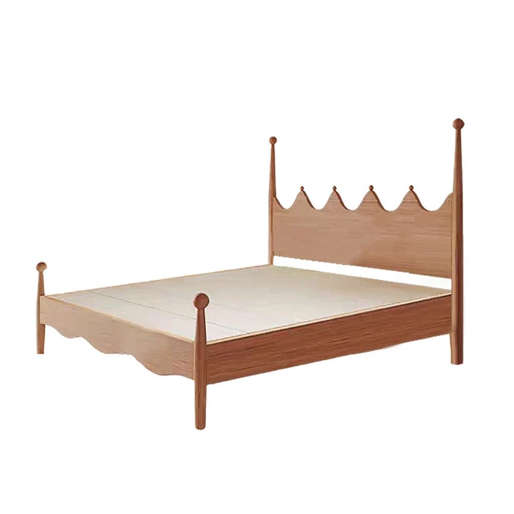 LUXORA 120/135/150/180cm Solid Wood Children's Bed with Crown Shaped Headboard