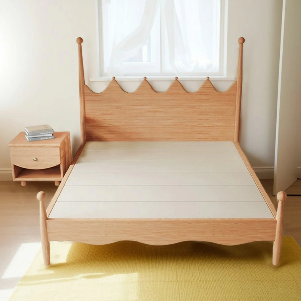 LUXORA 120/135/150/180cm Solid Wood Children's Bed with Crown Shaped Headboard