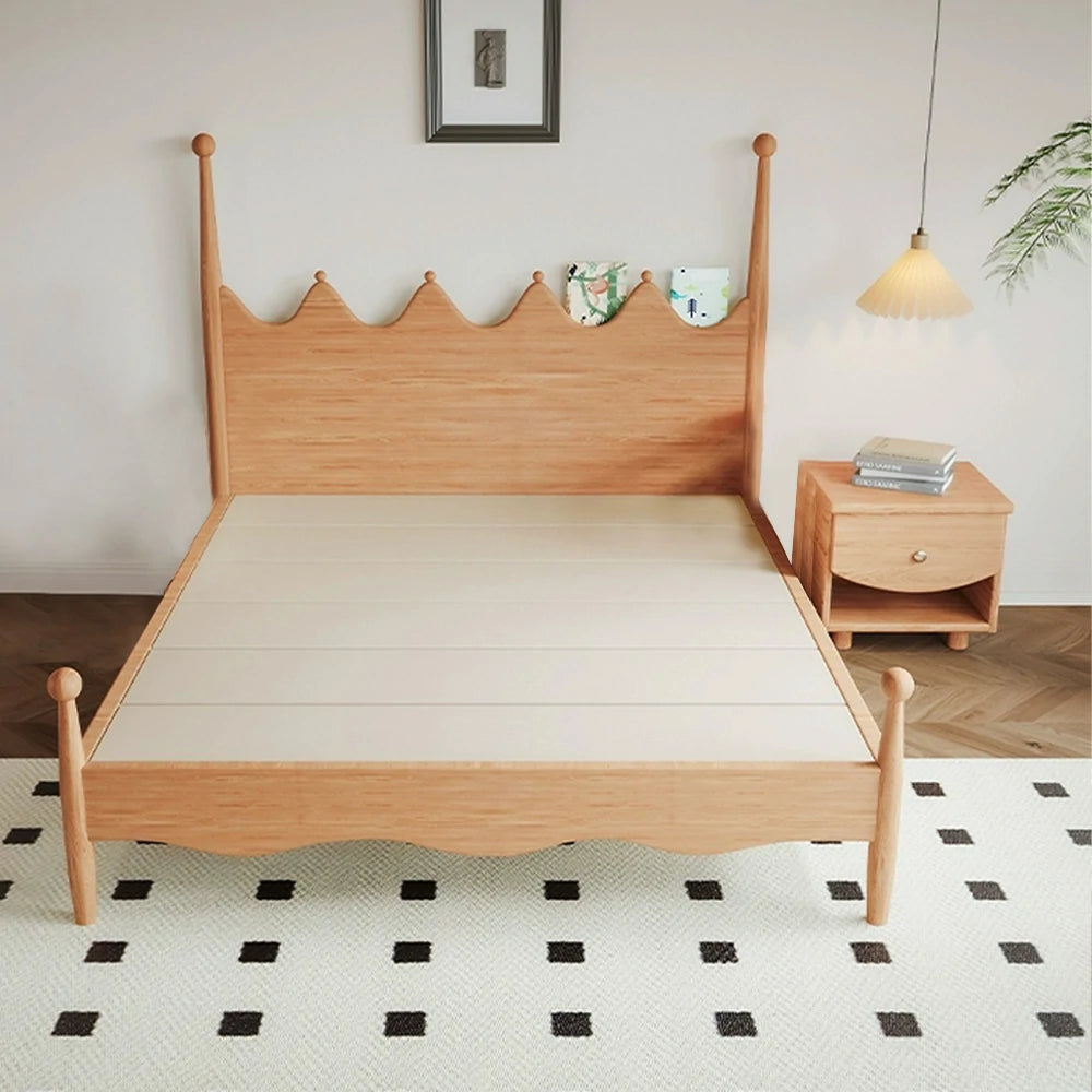 LUXORA 120/135/150/180cm Solid Wood Children's Bed with Crown Shaped Headboard