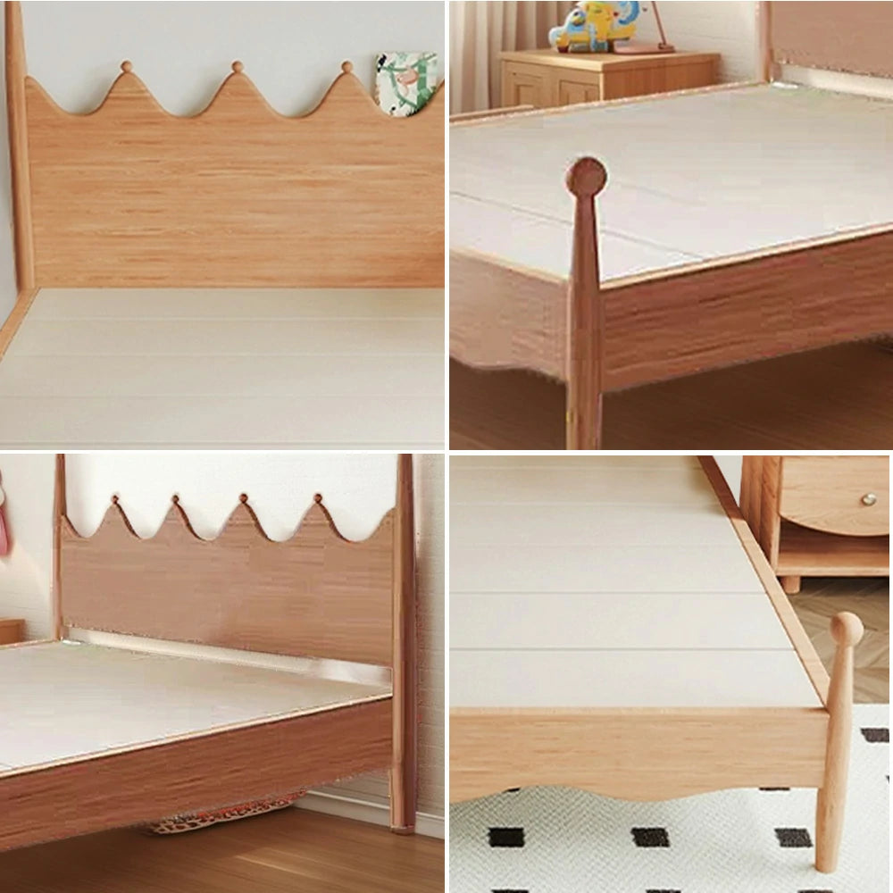 LUXORA 120/135/150/180cm Solid Wood Children's Bed with Crown Shaped Headboard