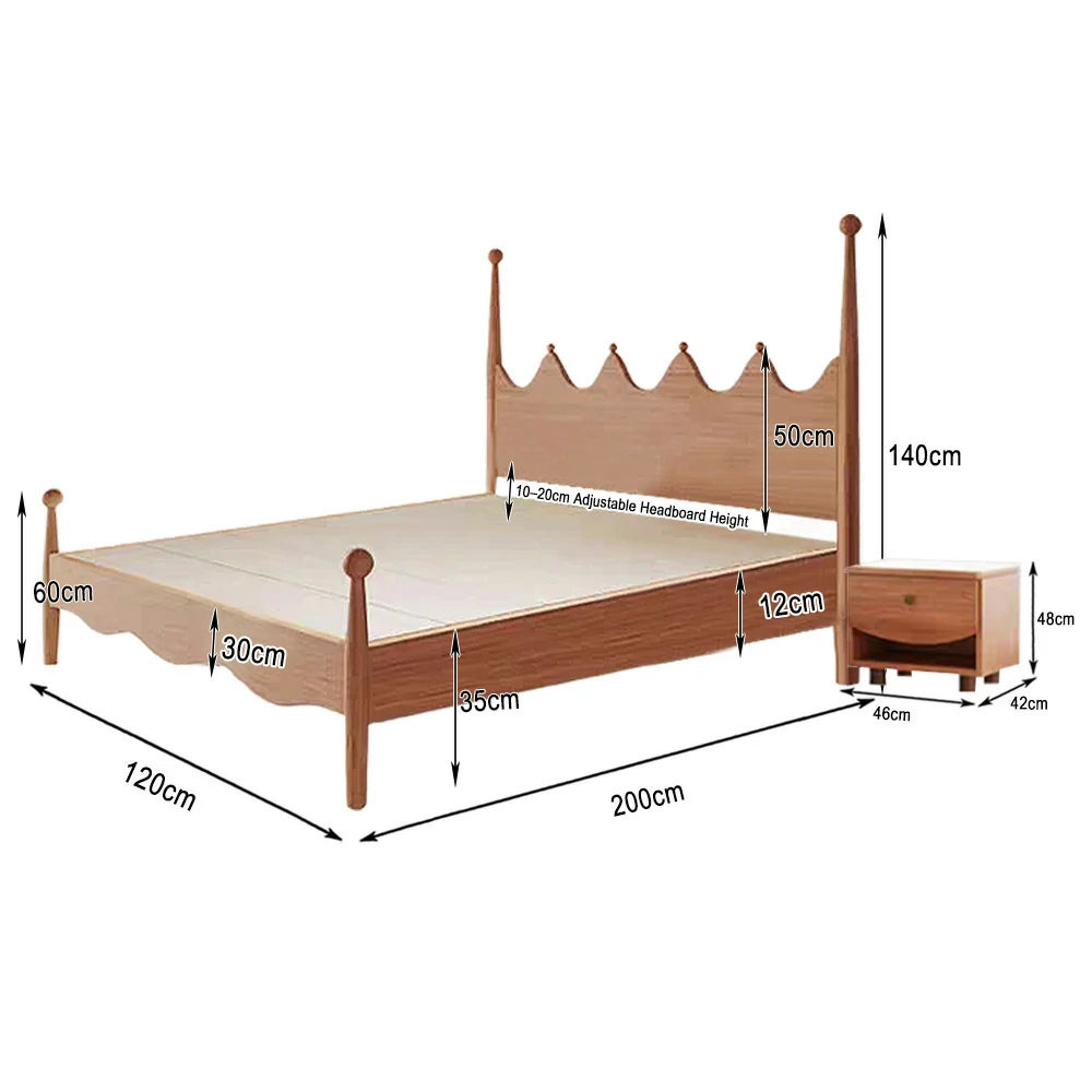 LUXORA 120/135/150/180cm Solid Wood Children's Bed with Crown Shaped Headboard