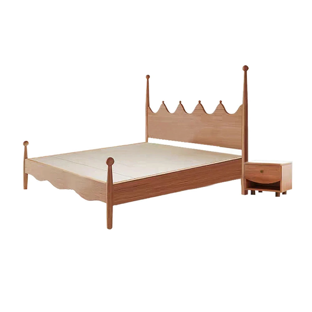 LUXORA 120/135/150/180cm Solid Wood Children's Bed with Crown Shaped Headboard