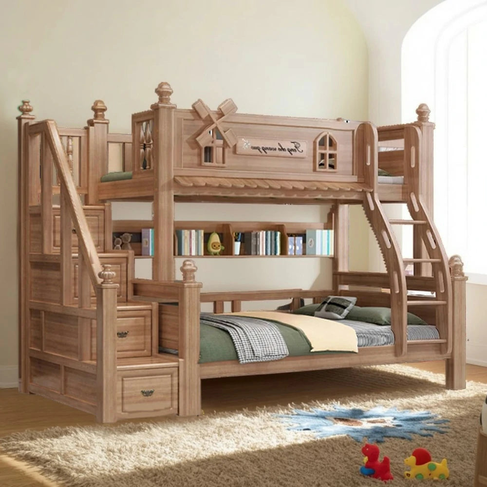 LUXORA 120/135/150/180cm Solid Wood Bunk Bed with Double Ladder & Included Mattress