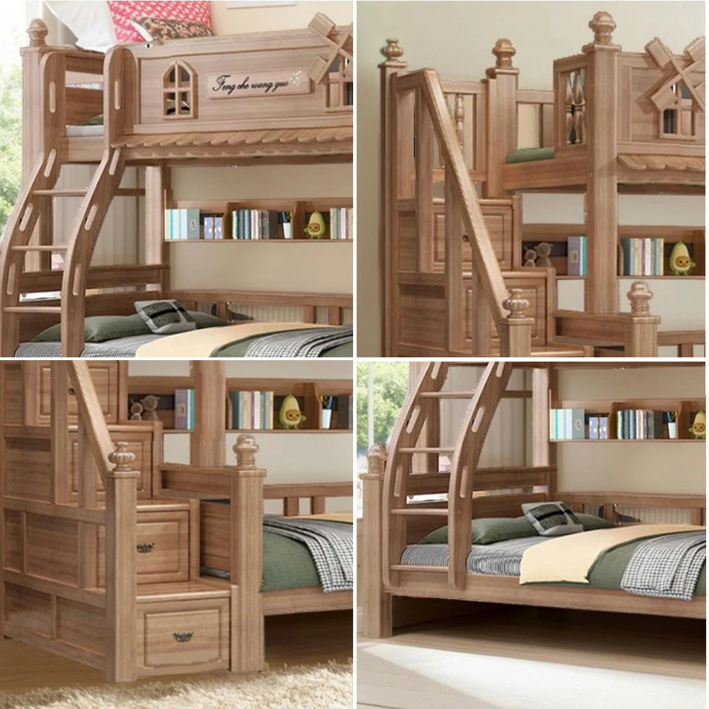 LUXORA 120/135/150/180cm Solid Wood Bunk Bed with Double Ladder & Included Mattress