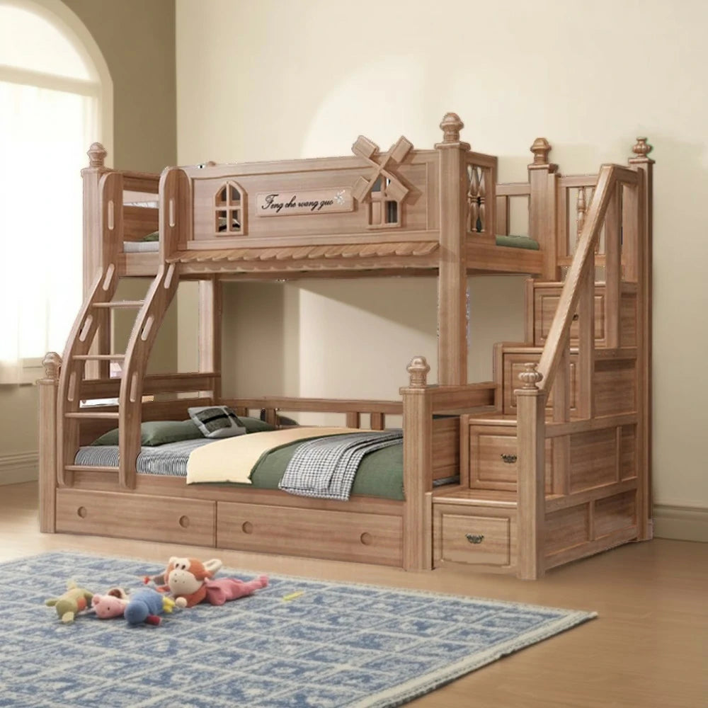 LUXORA 120/135/150/180cm Solid Wood Bunk Bed with Double Ladder & Included Mattress